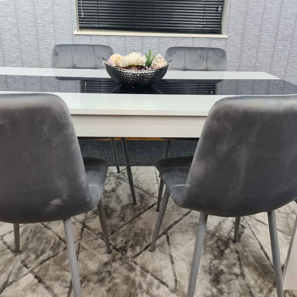 Kitchen Dining Table Set Of 4 Wooden Table Grey Velvet Tufted Chairs