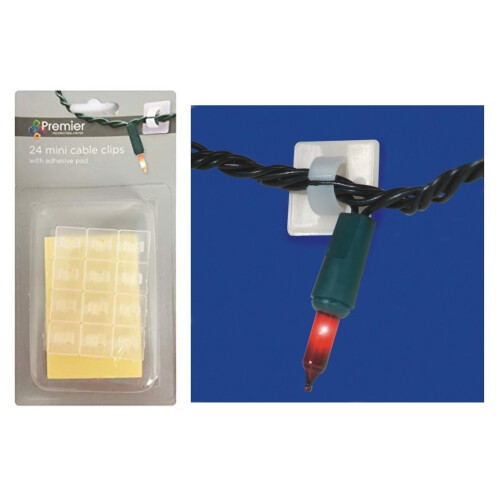 Premier 24 Mini Cable Clips Self Adhesive Christmas Light Hooks Clear Plastic
