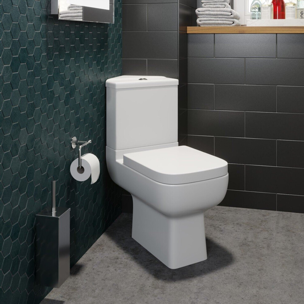 Close Coupled Corner Toilet Bathroom WC Modern White Soft Close Space Saving