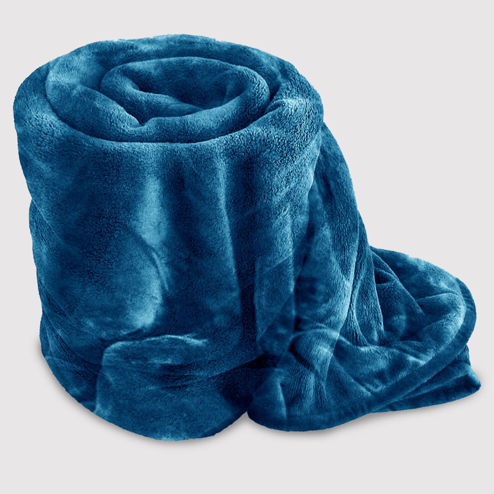 (Single, Teal) Faux Fur Fleece Blanket Sofa Throw Soft Warm Bed Mink Single Double King & Super King