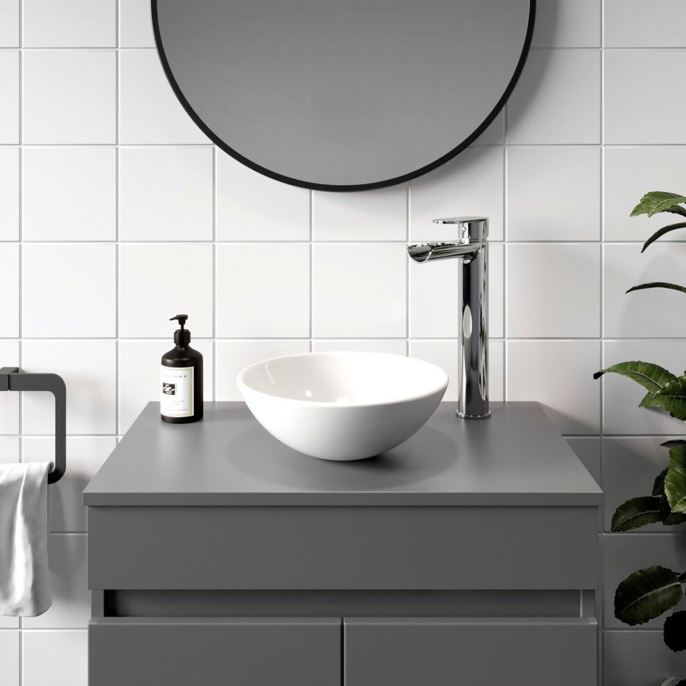 Affine White Affine® Countertop Basin For Bathroom And Cloakroom Hand Wash Basins Sink Modern Gloss Round, 280 X 280Mm - Image 2