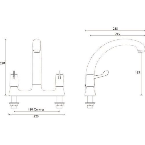 Bristan Bristan Value Kitchen Sink Mixer Tap Double Lever Deck Mounted Dual Flow Chrome 1