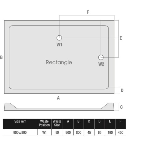 900x800mm Shower Tray Rectangular Low Profile Premium Anti-Slip FREE Waste 2
