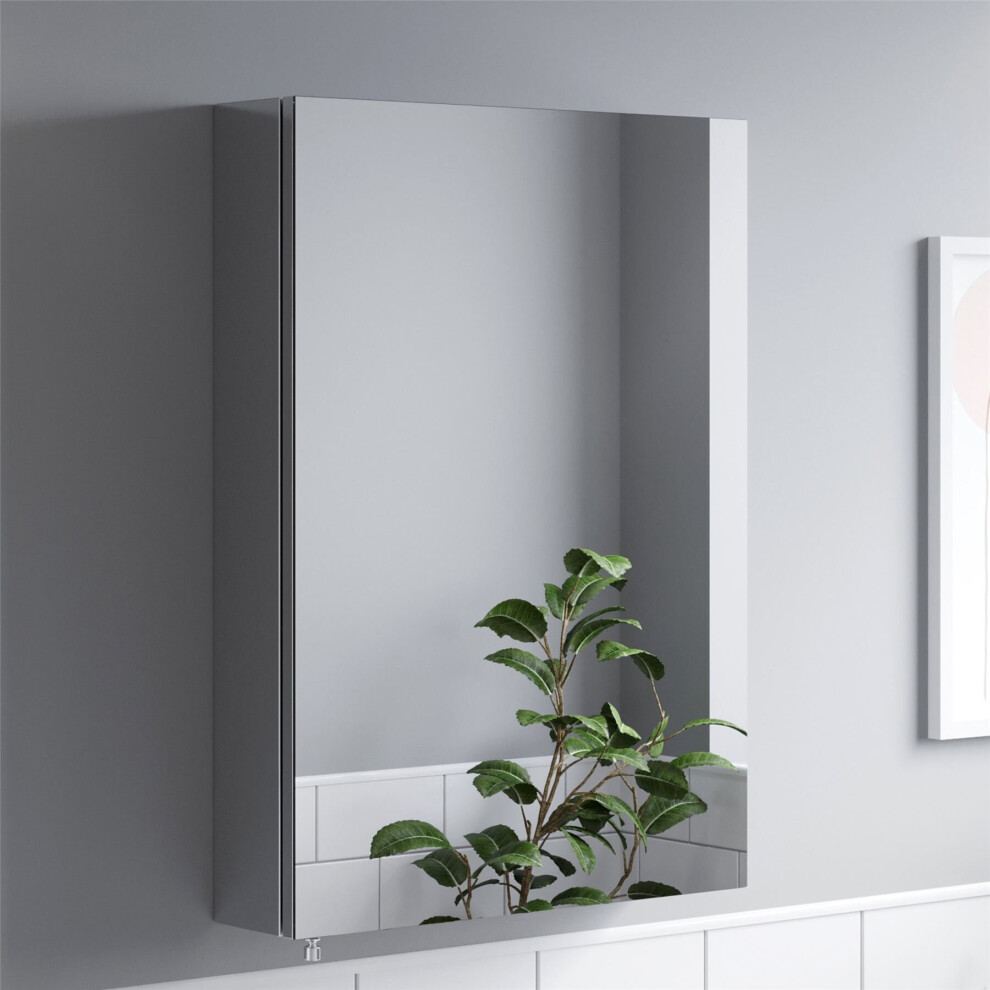 Bathroom Single Door Mirror Stainless Steel Sleek Modern Cabinet  500 x 700mm