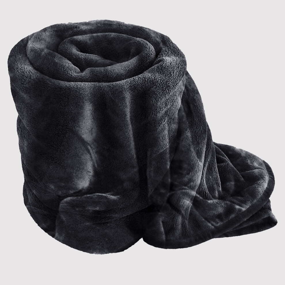 (Double, Black) Faux Fur Fleece Blanket Sofa Throw Soft Warm Bed Mink Single Double King & Super King