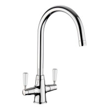 Kitchen Sink Tap Dual Lever Mono Classic Mixer Chrome Mixer Tap Swivel Spout