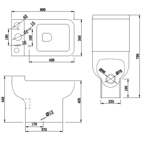 Close Coupled Corner Toilet Bathroom WC Modern White Soft Close Space Saving 2