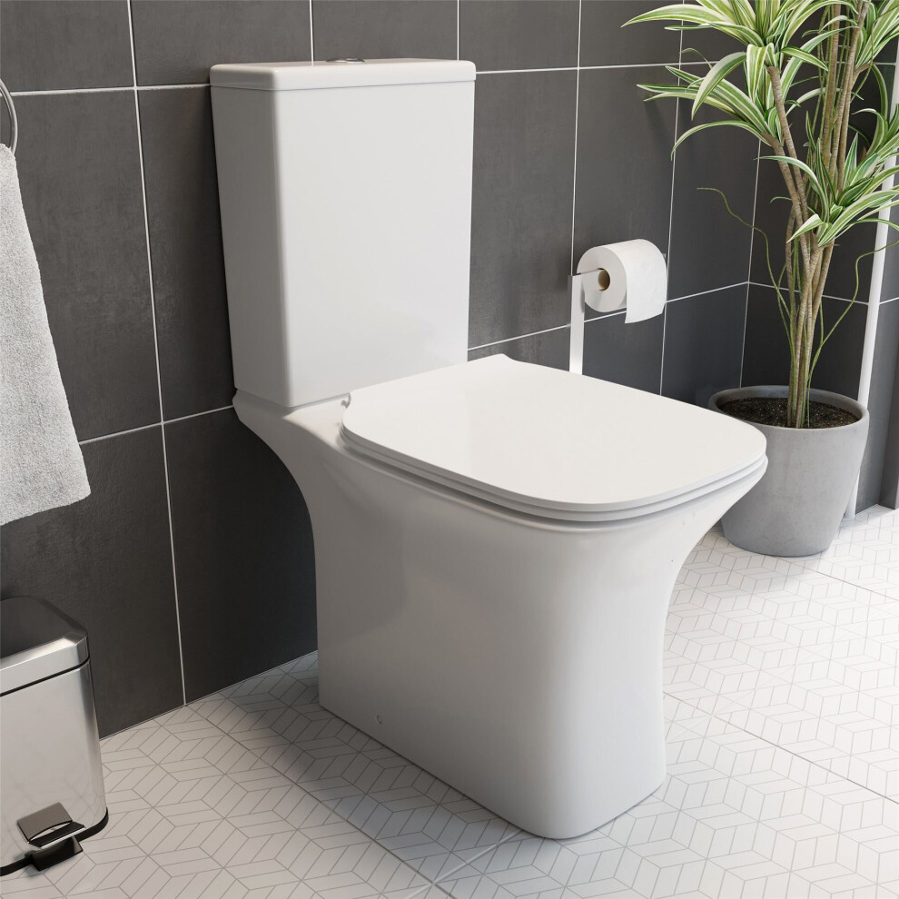 Close Coupled Rimless Toilet Pan Cistern Premium Soft Close Seat White Gloss 5056093693631