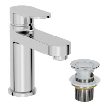 TAPB052SET1 Modern Chrome Round Basin Mixer Tap with Slotted Waste - Brass, 1/4 Turn Ceramic Discs, Single Lever