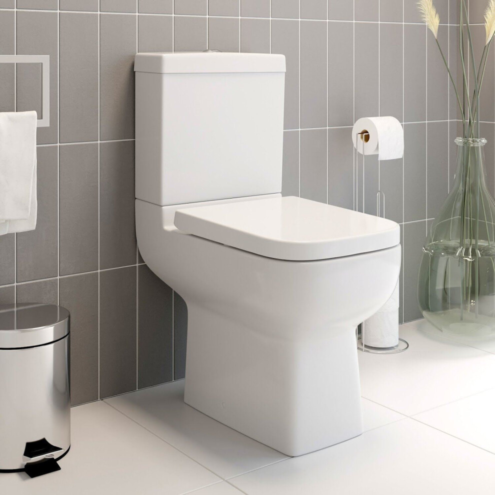Space Saving Close Coupled Rimless Toilet Cistern Pan Soft Close Seat White 5056467231605