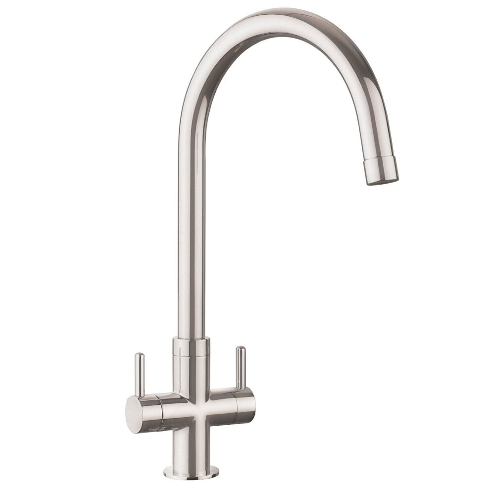 Kitchen Monorise Mono Mixer Tap Lever Swivel Spout Swan Neck Brushed Twin Handle