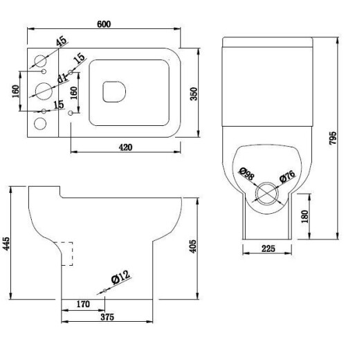 Space Saving Close Coupled Rimless Toilet Cistern Pan Soft Close Seat White 1