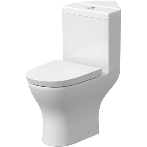 Bathroom Corner Toilet Close Coupled Space Saving WC Pan Cistern Soft Close Seat 1