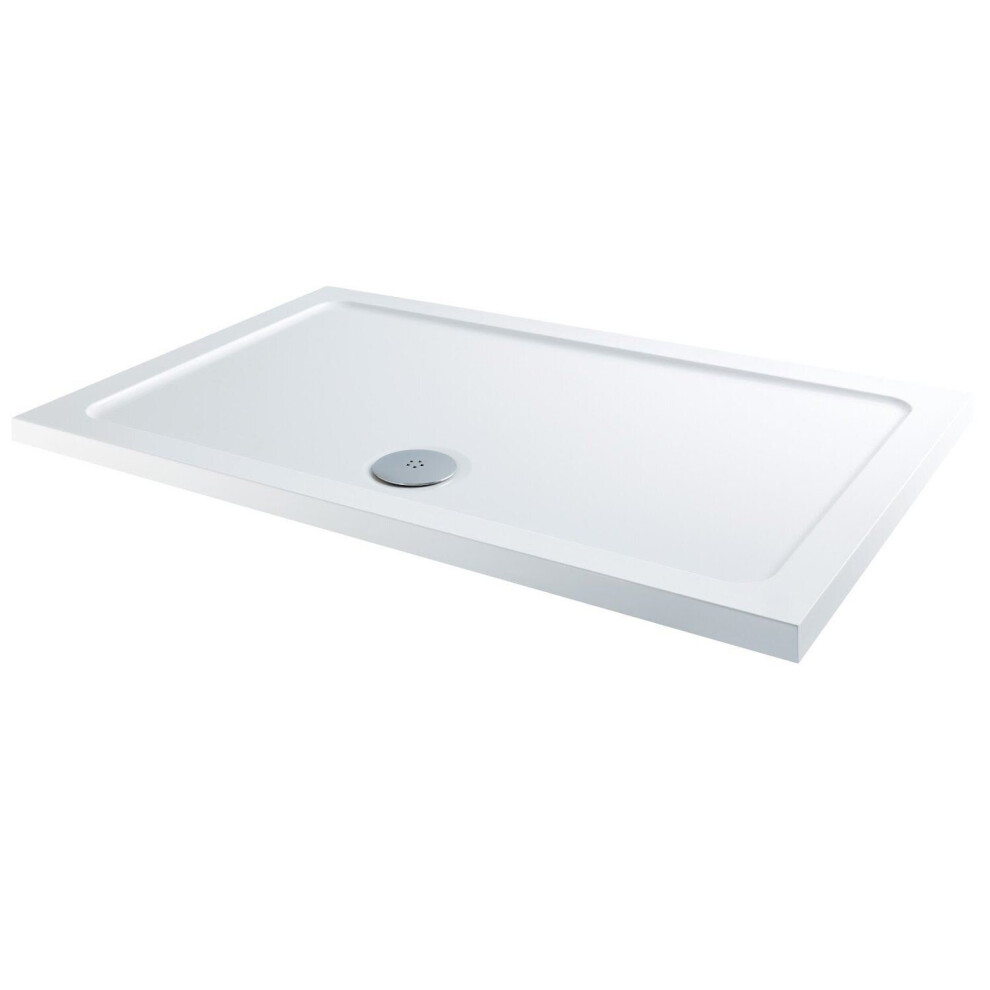 Modern Rectangular Shower Tray 1600x800mm Low Profile Lightweight White Waste