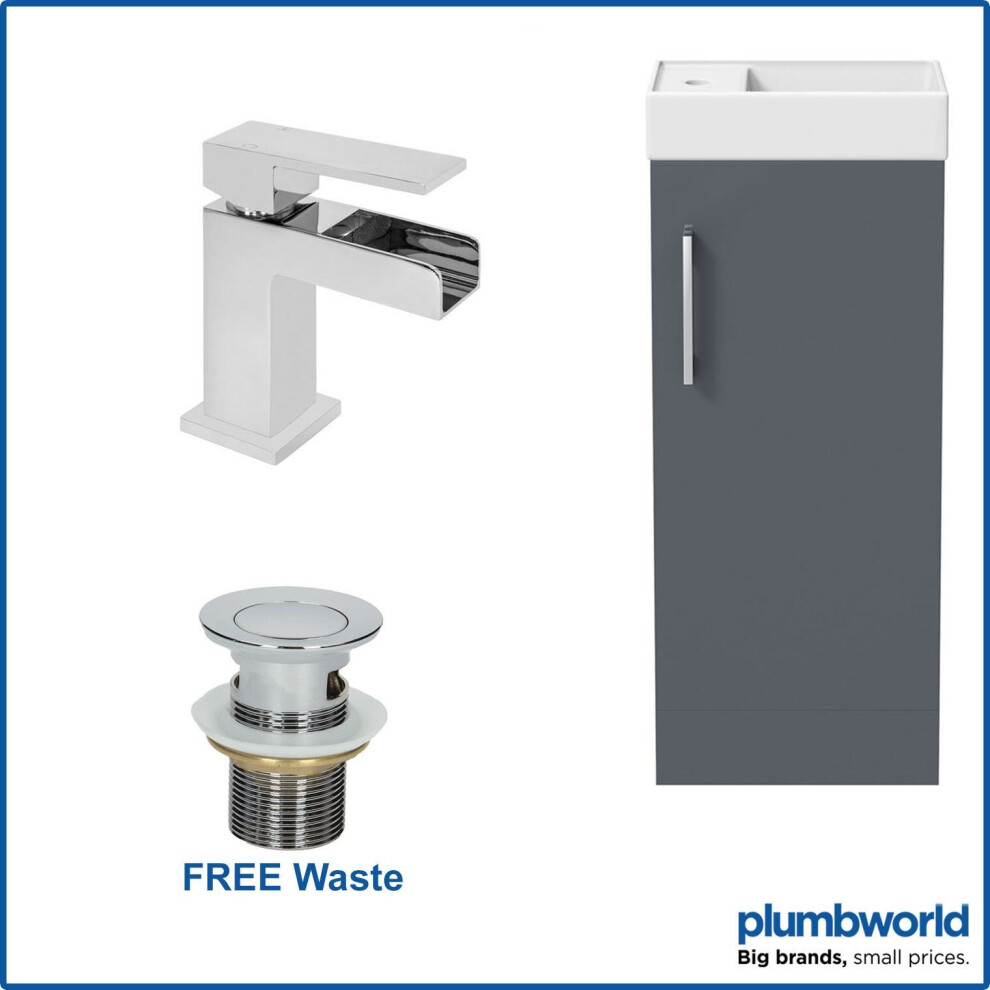 400mm Bathroom Basin Vanity Unit Furniture Grey Waterfall Mixer Tap FREE Waste-image-OPC-P9SWSG9-NEW