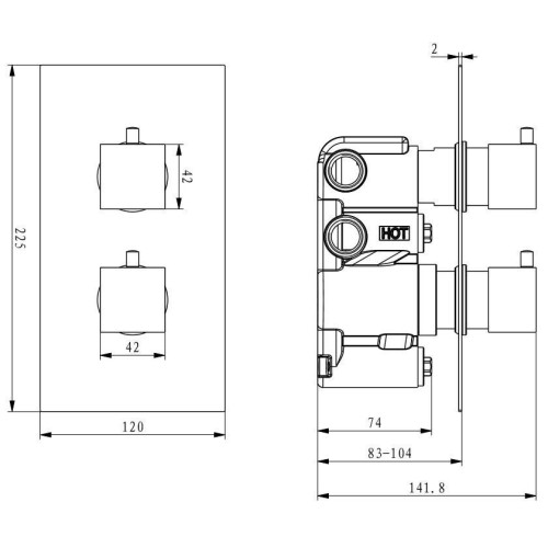 Modern Concealed Shower Valve Thermostatic Square Controls Chrome Twin Outlet 2