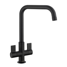 Rangemaster Aquaquad Kitchen Mixer Tap Matt Black D Shape Spout Twin Lever