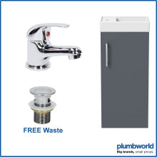 FNCPBFSGG1SET1 400mm Grey Gloss Vanity Unit with Ceramic Basin, Curved Mixer Tap & Free Slotted Waste