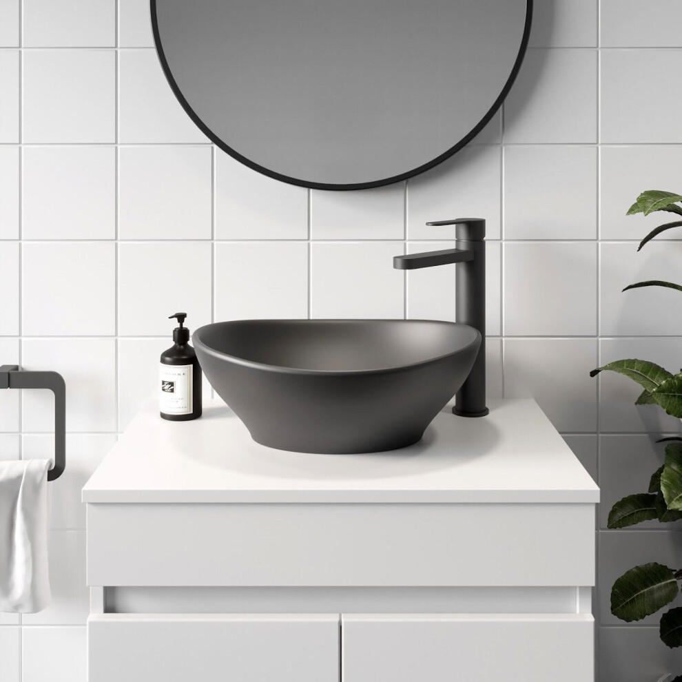 Ceramic Bathroom Vanity Wash Basin Sink Countertop Oval Modern 405 X 330Mm Black 5056467235566