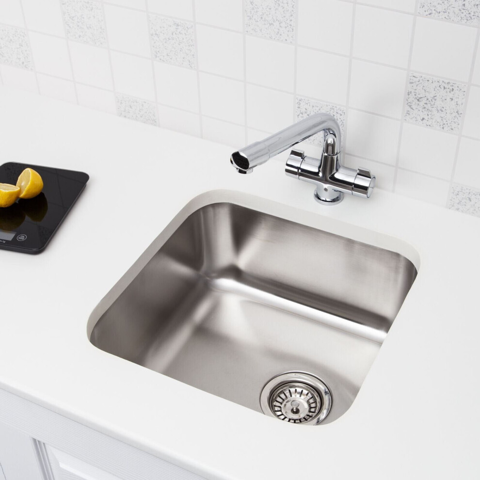 Sauber Kitchen Sink Single Bowl Brushed Stainless Steel Undermount Square Waste 5056093602459