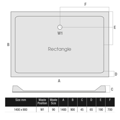 1400x900mm Shower Tray Rectangular Low Profile Premium Anti-Slip FREE Waste 2