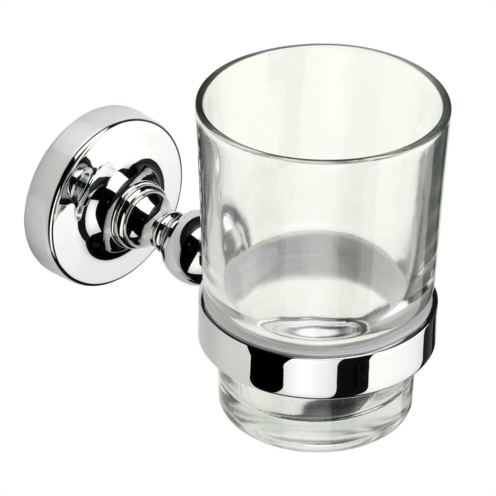 Croydex Worcester Bathroom Toothbrush Holder Traditional Glass Tumbler Chrome