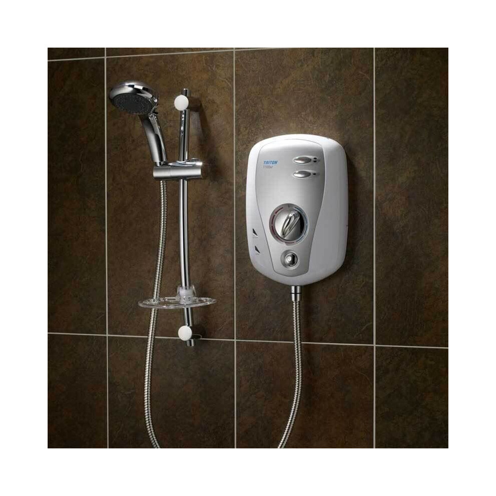 Triton T100XR Electric Shower 8.5kw White/Brushed Chrome 5 Spray Modern SP1008XR