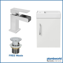 FNWHBWH2SET3 400mm White Wall-Hung Bathroom Basin Vanity Unit with Waterfall Tap and Free Waste