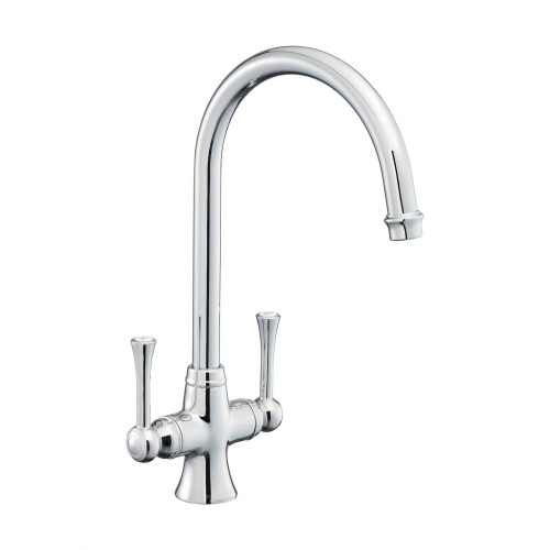 Rangemaster Traditional Estuary Kitchen Mixer Tap Twin Lever Swivel Curved Chrome Handle