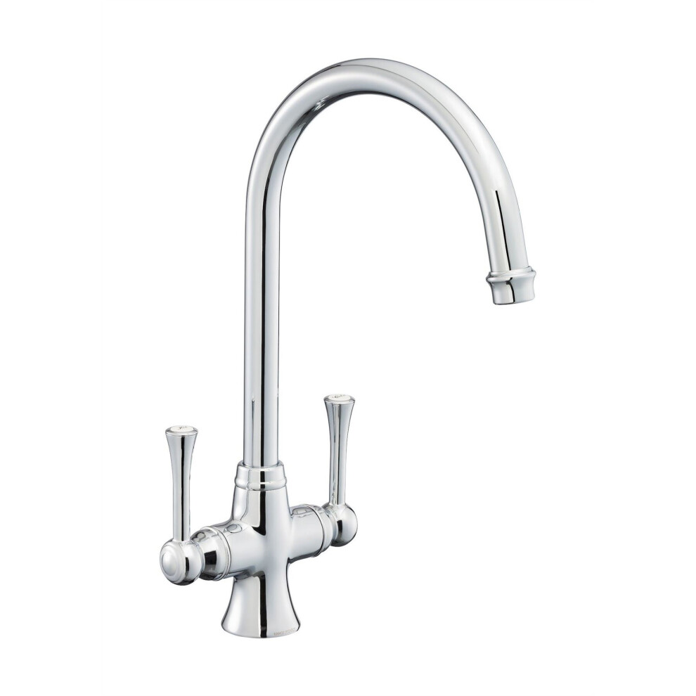 Traditional Estuary Kitchen Mixer Tap Twin Lever Swivel Curved Chrome Handle