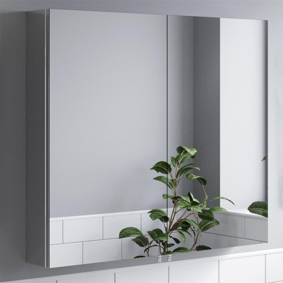 Bathroom Double Door Mirror Stainless Steel Sleek Modern Cabinet  800 x 700mm