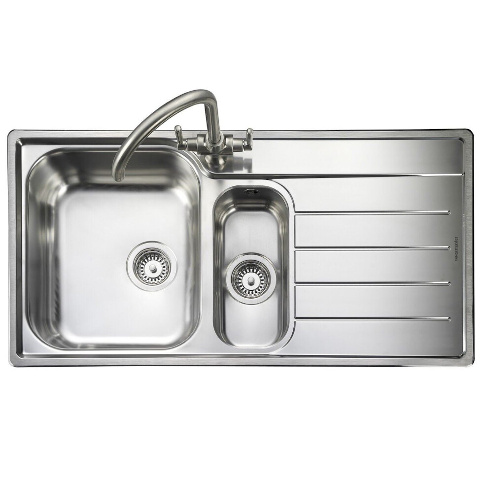 Rangemaster Oakland Kitchen Sink 1.5 Bowl Right Hand Stainless Steel Inset Waste