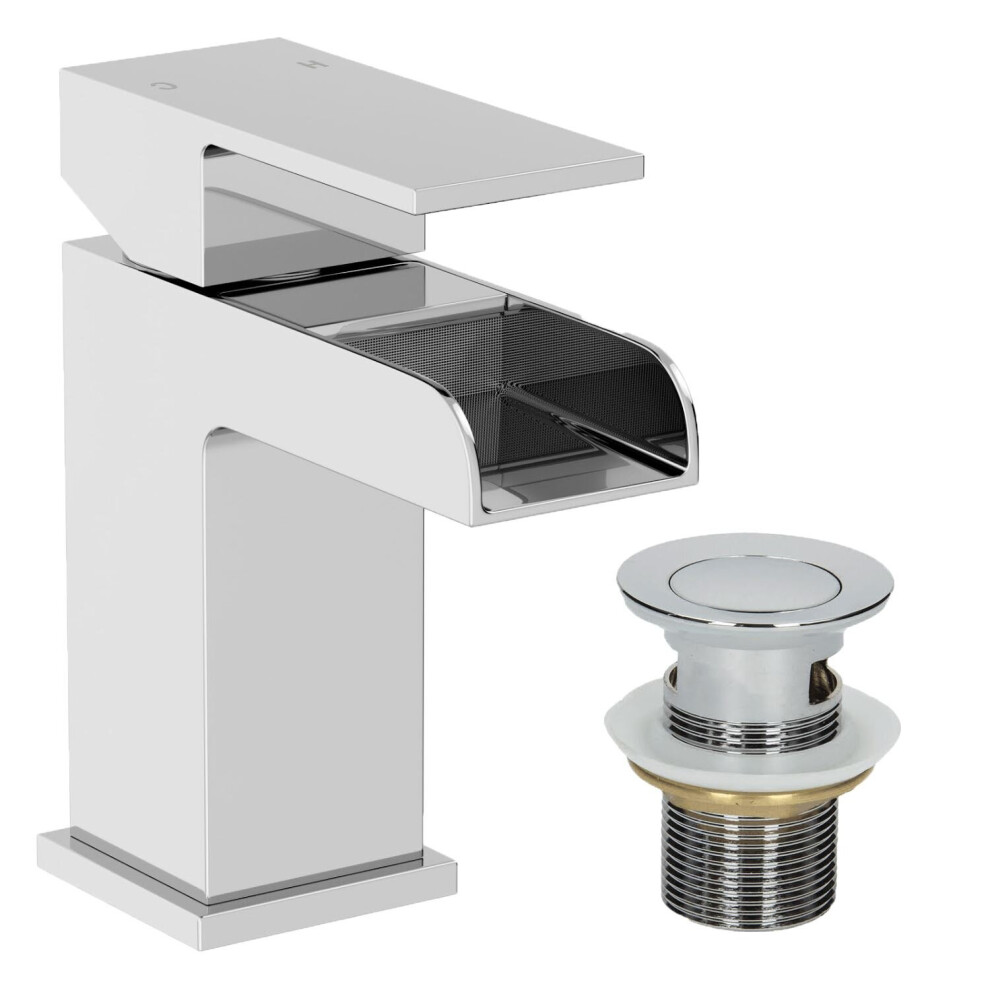 Waterfall Basin Sink Mono Mixer Tap Bathroom Slotted Waste Chrome Single Lever