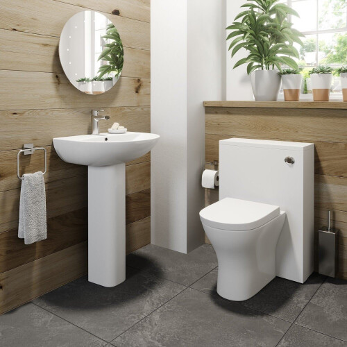 Back to Wall BTW Modern Toilet Pan Soft Close Seat Space Saving White Ceramic 1