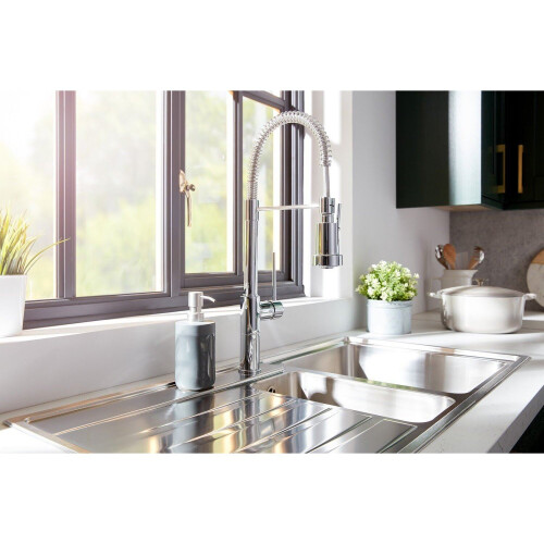 Rangemaster Kitchen Sink Tap Single Lever Mono Pull Out Spray Mixer Chrome Swivel Spout