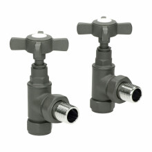 Traditional Angled Heated Towel Rail Radiator Valves Standard Pair Anthracite