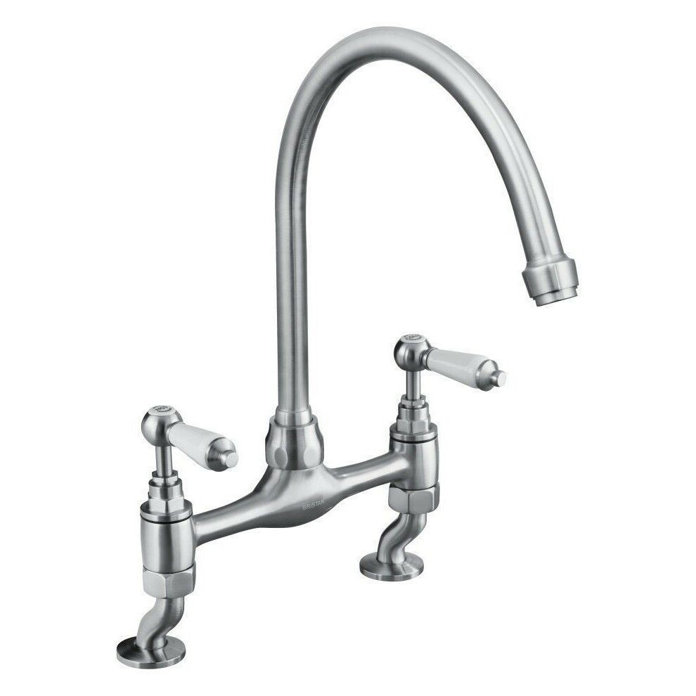 Bristan Renaissance Luxury Kitchen Sink Mixer Tap Double Lever Brushed Nickel