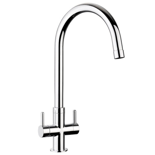 Rangemaster Kitchen Monorise Mono Mixer Tap Lever Swivel Spout Swan Neck Chrome Twin Handle