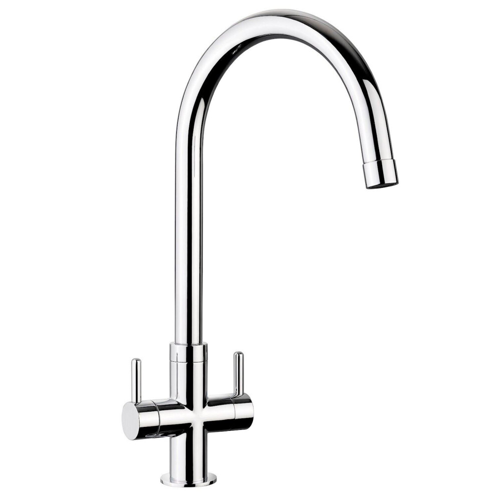 Kitchen Monorise Mono Mixer Tap Lever Swivel Spout Swan Neck Chrome Twin Handle