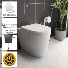 BTW Back To Wall Toilet Pan WC Curved Top Mounted Soft Close Seat Dual Cistern