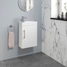 Modern Bathroom Basin Sink Wall Hung Vanity Unit 1 Tap Hole 400mm Gloss White