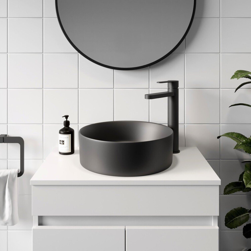 Affine Black Affine® Countertop Basin For Bathroom And Cloakroom Hand Wash Basins Sink Modern Matt Round 352 X 352Mm - Image 2