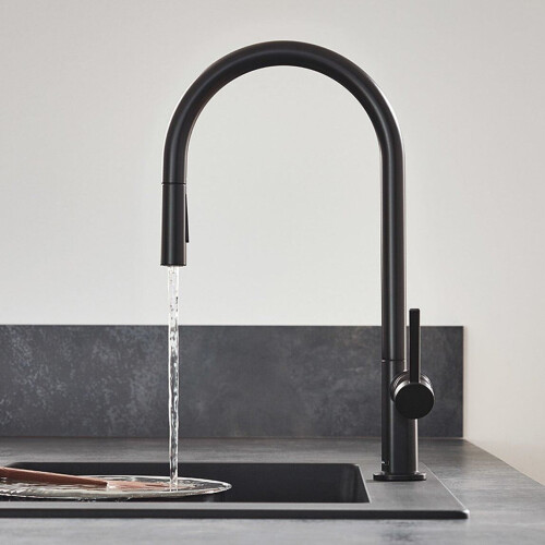 Hansgrohe Hansgrohe Talis Kitchen Mixer Tap Single Lever Modern Black Pull Out Spout 2
