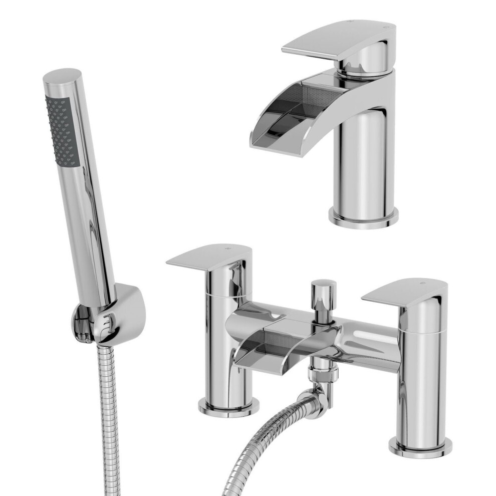 Waterfall Bathroom Basin Sink Mixer Tap Bath Shower Mixer Tap Set Modern Chrome