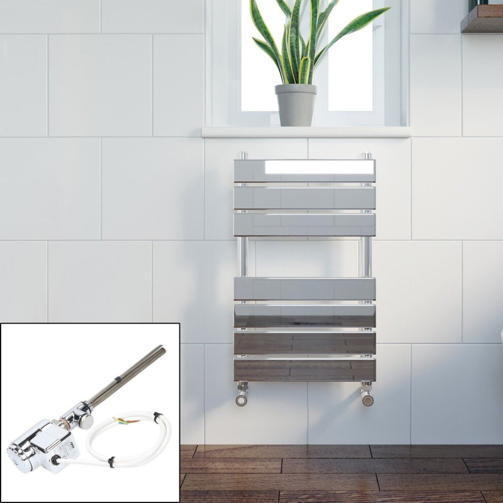 Bathroom 650 X 400Mm Thermostatic Heated Towel Rail Chrome Flat Panel Dual Fuel 5056093674517