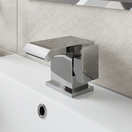 Modern Bathroom Waterfall Mono Basin Sink Mixer Tap Square Chrome Single Lever 1