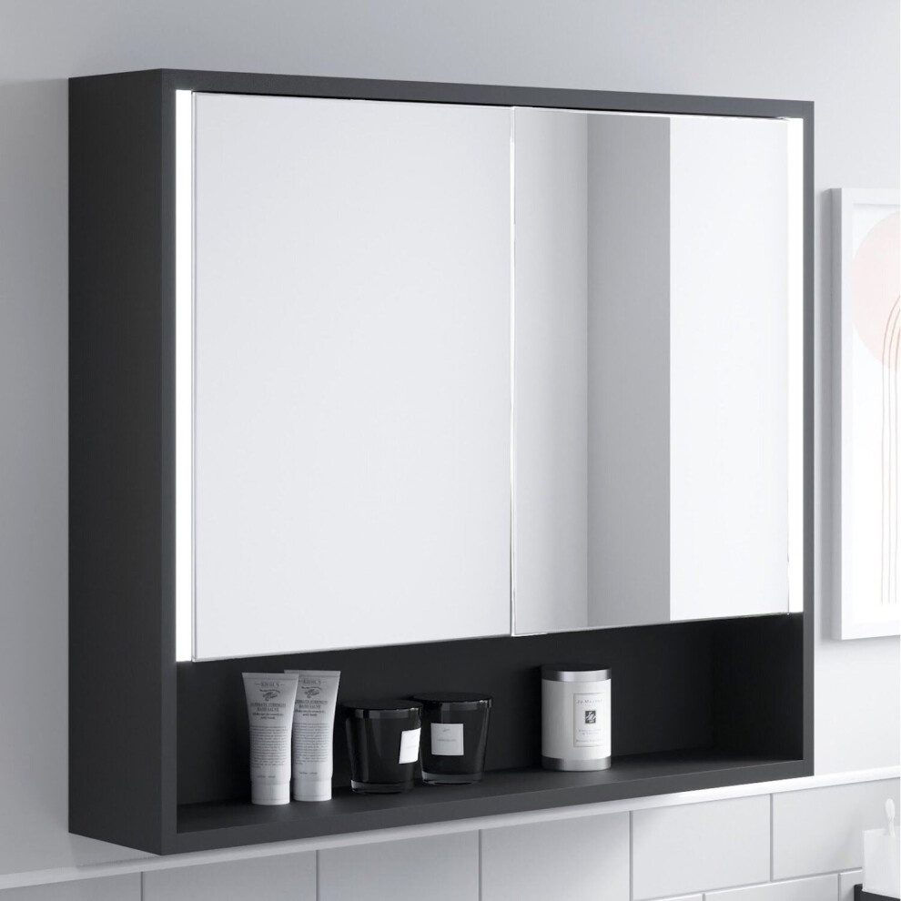 Bathroom Mirror Cabinet LED Wall Mounted 700x800mm Black Demister Shaver Storage-image-OPC-P9SWSX6-NEW
