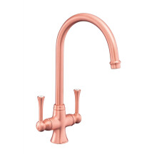 Traditional Estuary Kitchen Mixer Tap Twin Lever Swivel Curved Brushed Copper