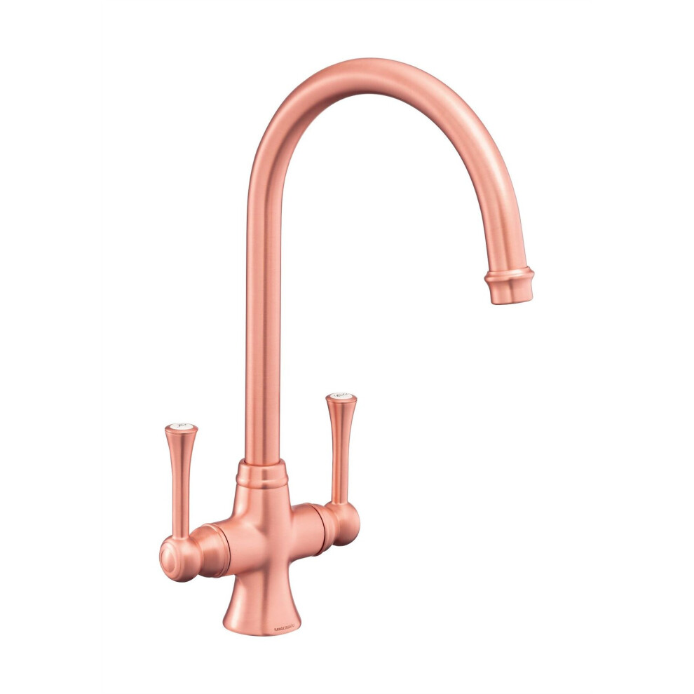 Traditional Estuary Kitchen Mixer Tap Twin Lever Swivel Curved Brushed Copper