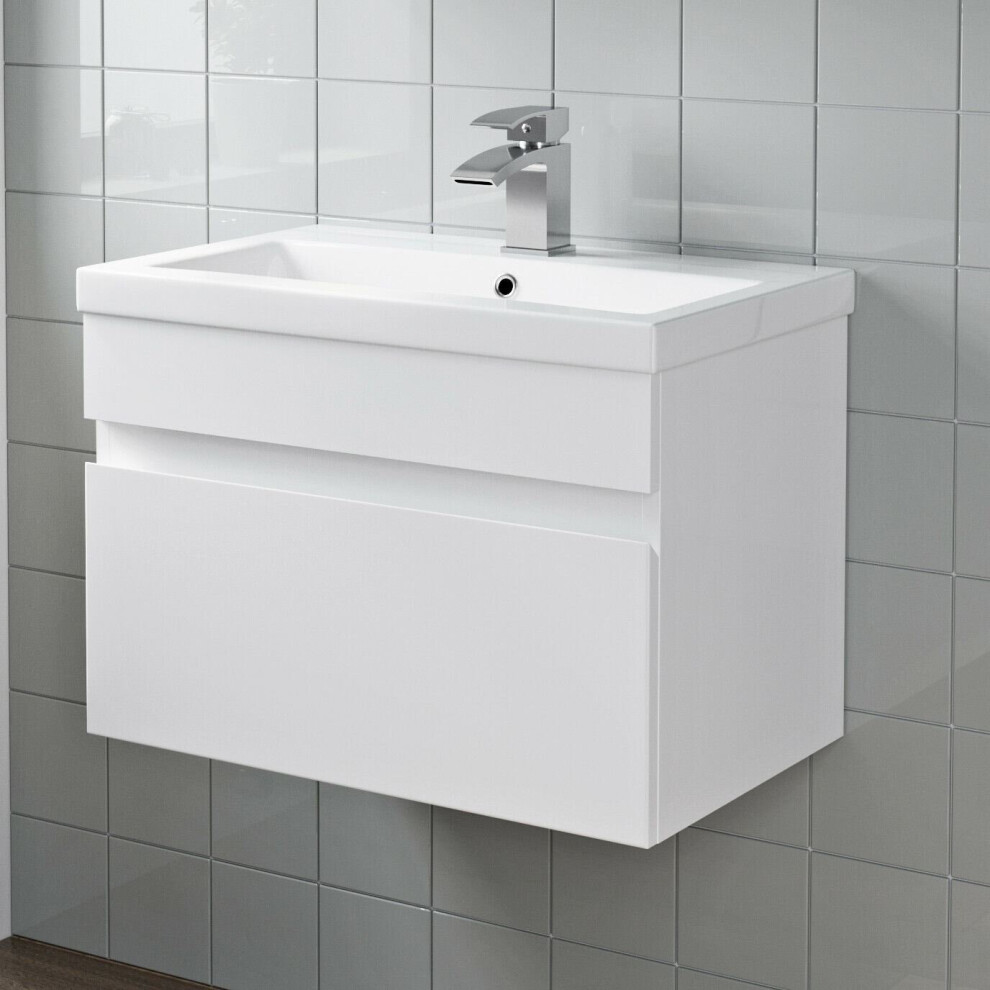 600mm Bathroom Vanity Unit Basin Storage Wall Hung Cabinet Furniture White Gloss